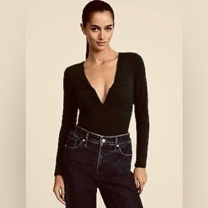 EXPRESS BLACK HIGH COMPRESSION V NECK BODYSUIT